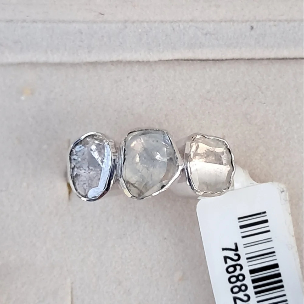Natural Polki Diamond 3 Stone Ring In 925 Sterling Silver - Picture 2 of 5